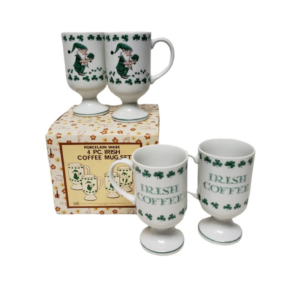 60s - 70s Saltera Irish coffee footed porcelain mugs . set of 4